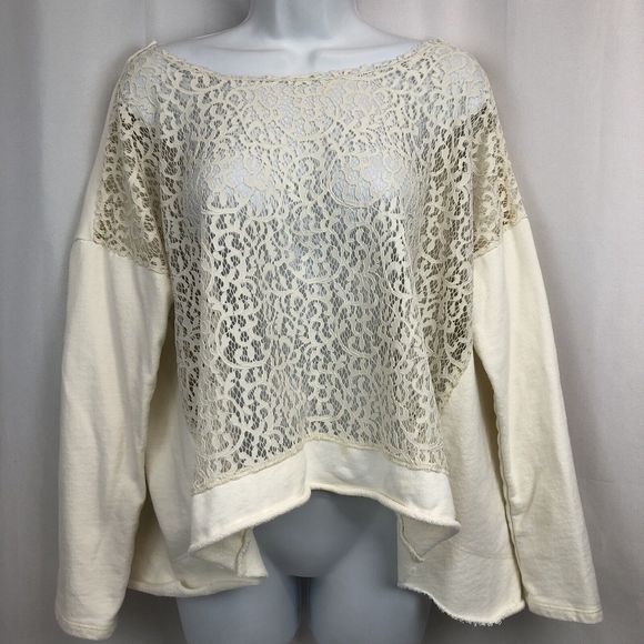 Anthropologie Tops - Anthropologie Others Follow Womens Large Oversized Crochet Pullover Cream Top L